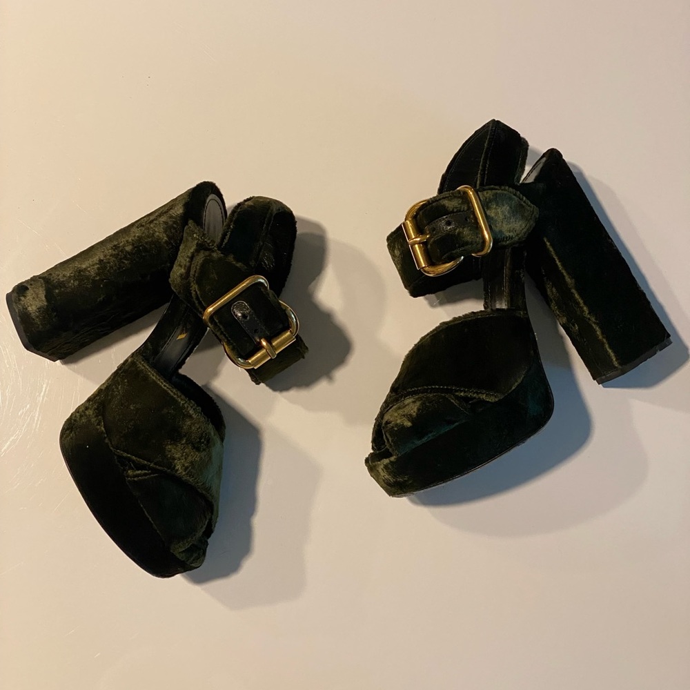 PRADA Crushed Velvet Platform Heel 36 Green